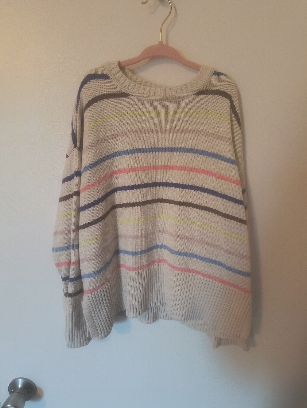 GAP Kids Cream Crewneck Sweater with Multicolor Stripes